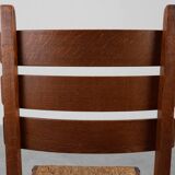 Mid-Century Brutalist Oak and Wicker Chair, Belgium, 1960