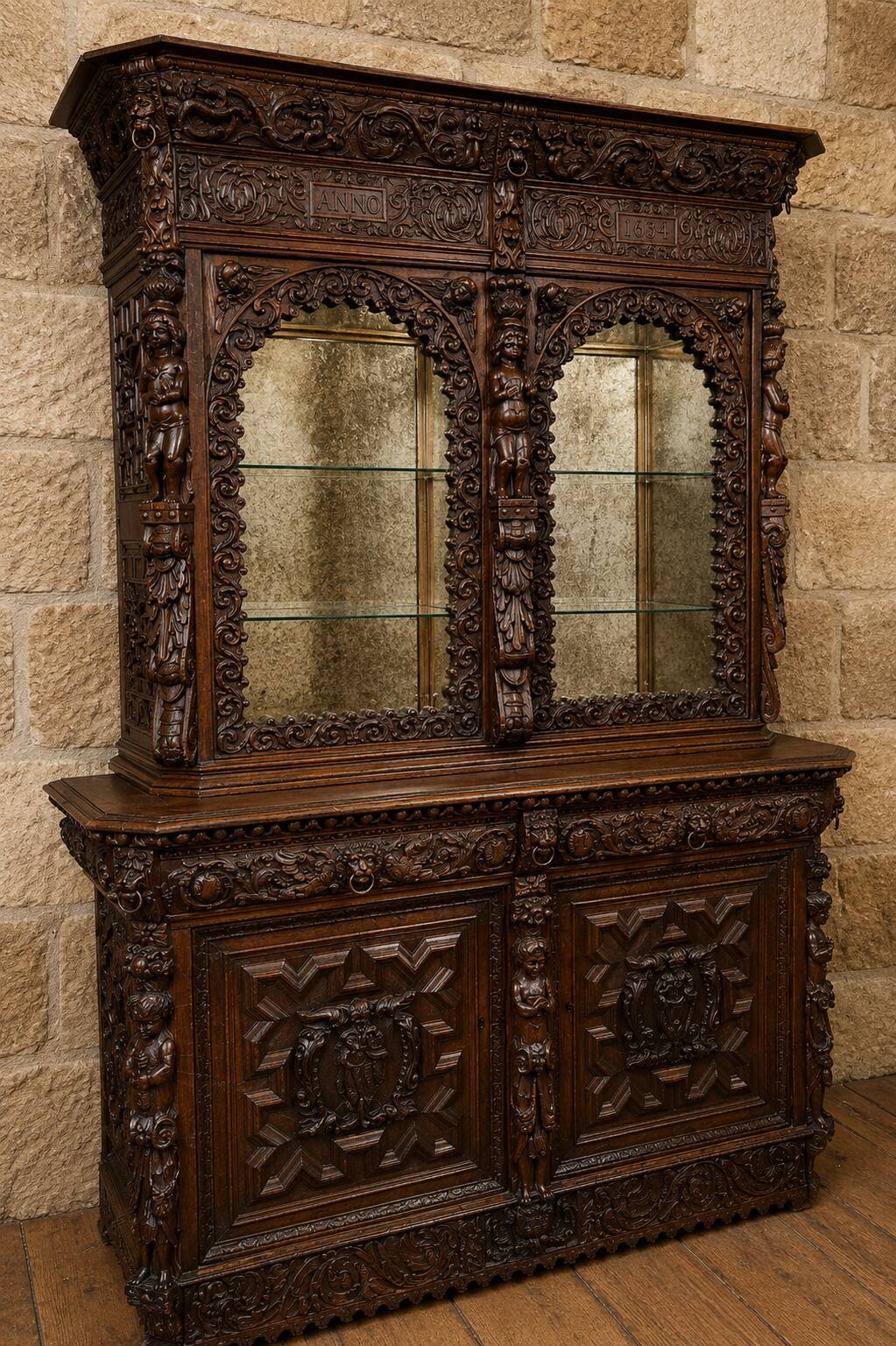 Grand buffet deux-corps style renaissance richement sculpté – « anno 1634 »