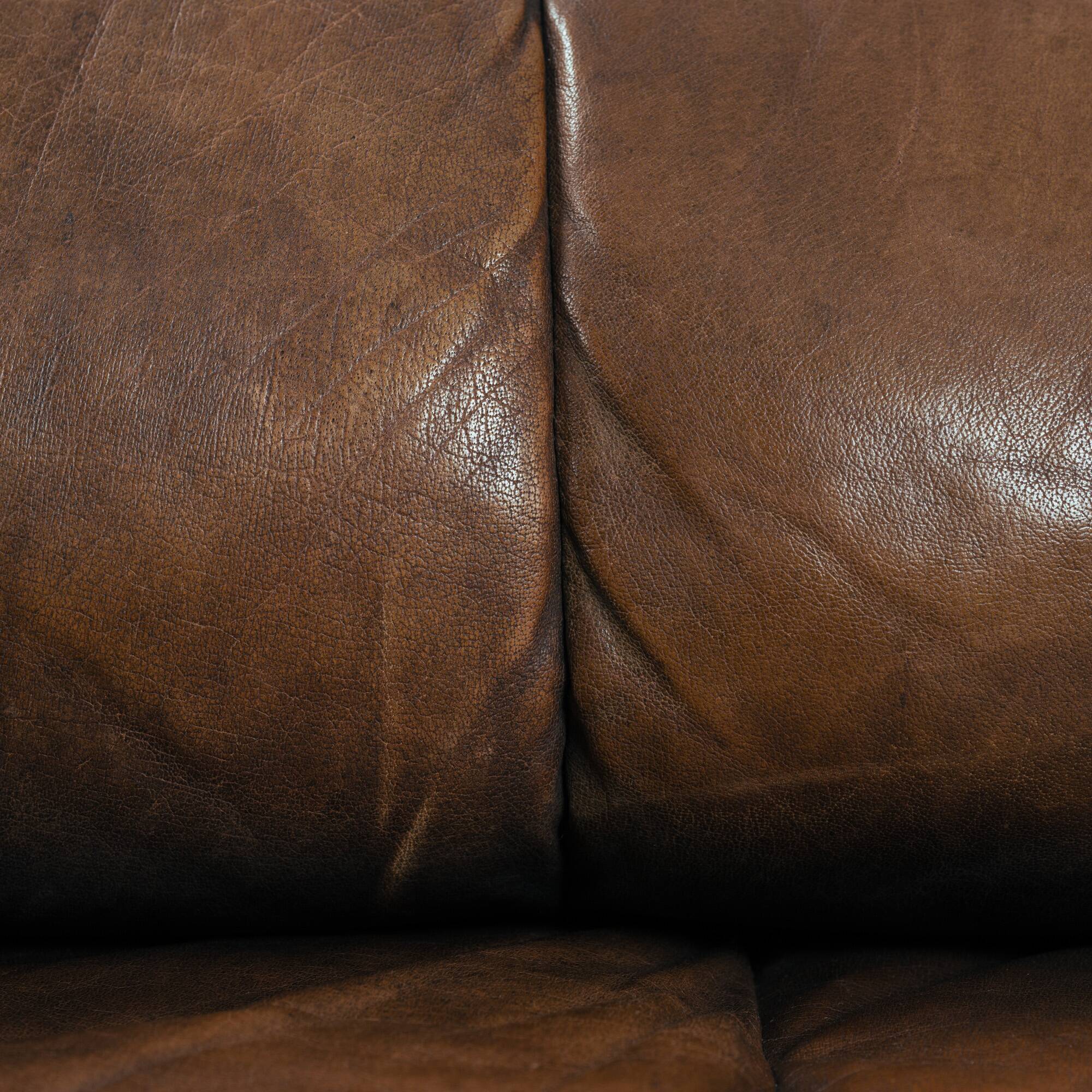 Brown Modular Leather Patchwork Sleeping Sofa Daybed, 1970s