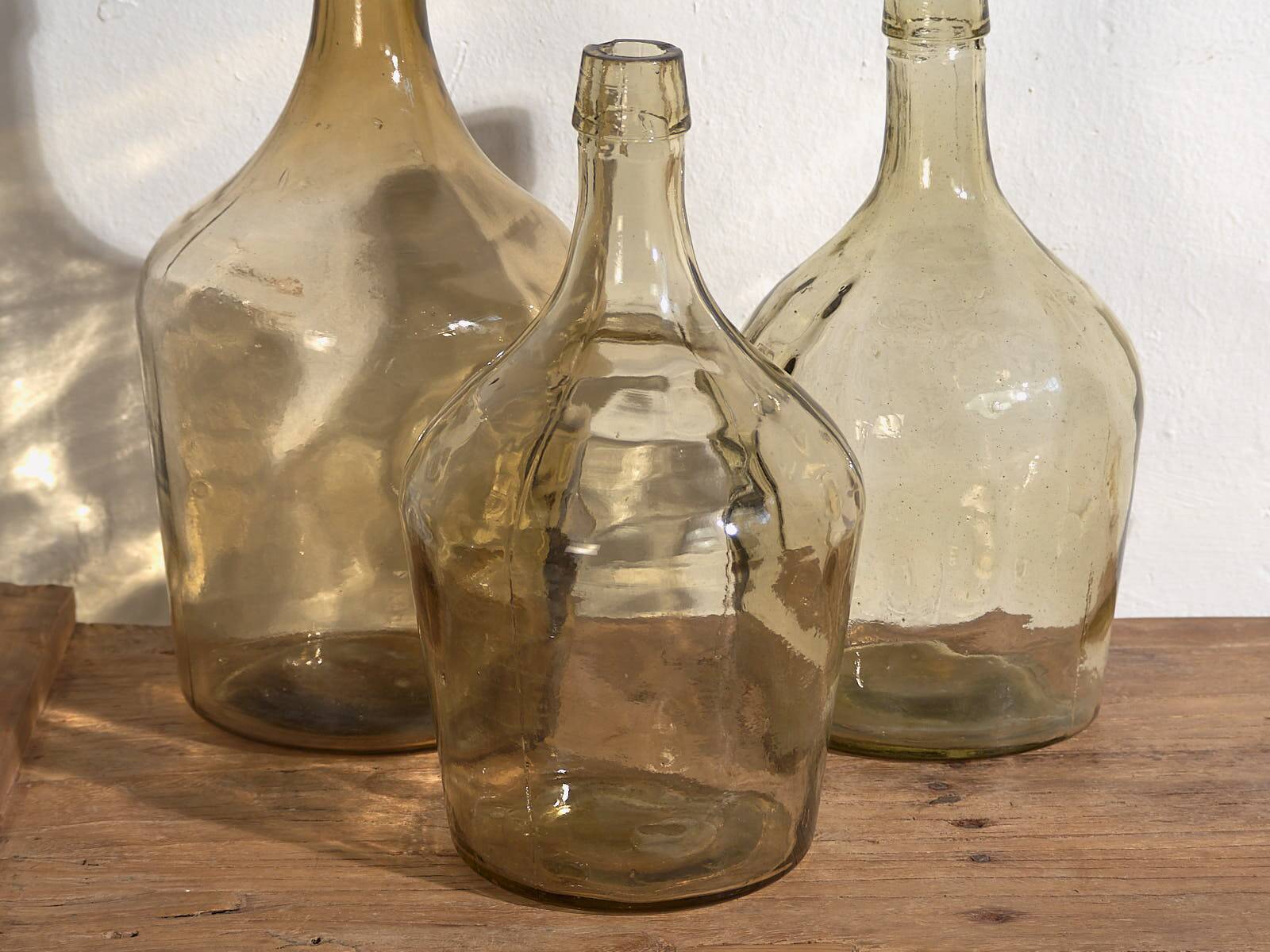 Antique brown demijohns (circa 1920). 3-piece set #13