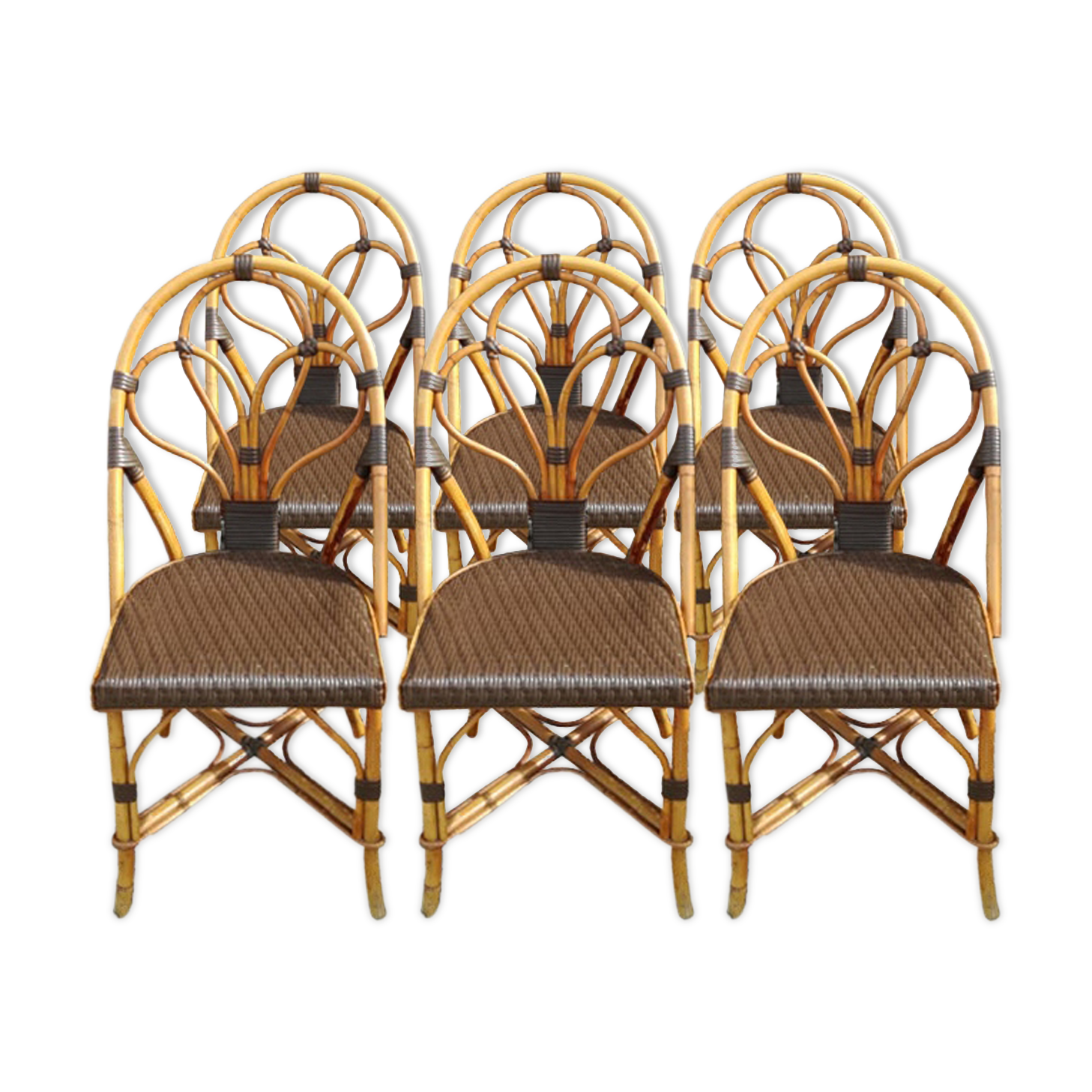 Set of 6 terrace chairs "bistro" in natural rattan.
