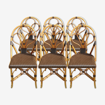 Set of 6 terrace chairs "bistro" in natural rattan.