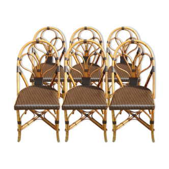 Set of 6 terrace chairs "bistro" in natural rattan.