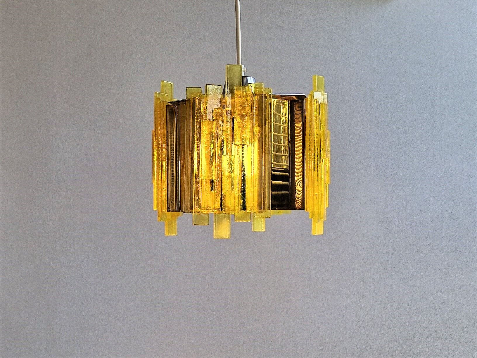 Yellow acrylic and metal pendant lamp by Claus Bolby for Cebo Industri, Denmark 1960's