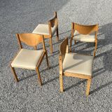 Suite de 4 chaises en pin et skaï beige / Horgen - Glarus
