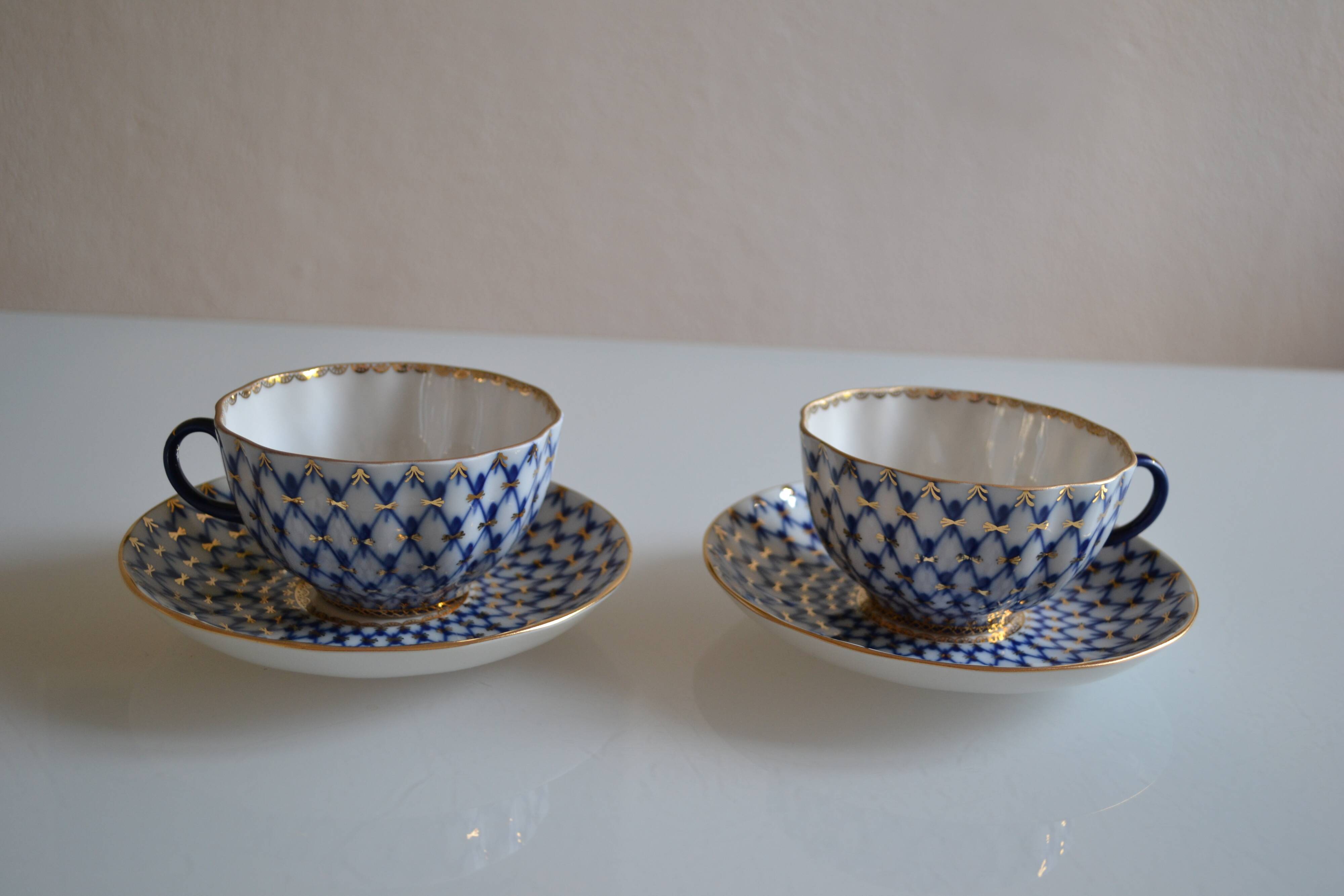 2 Russian Lemonosov porcelain tea cups