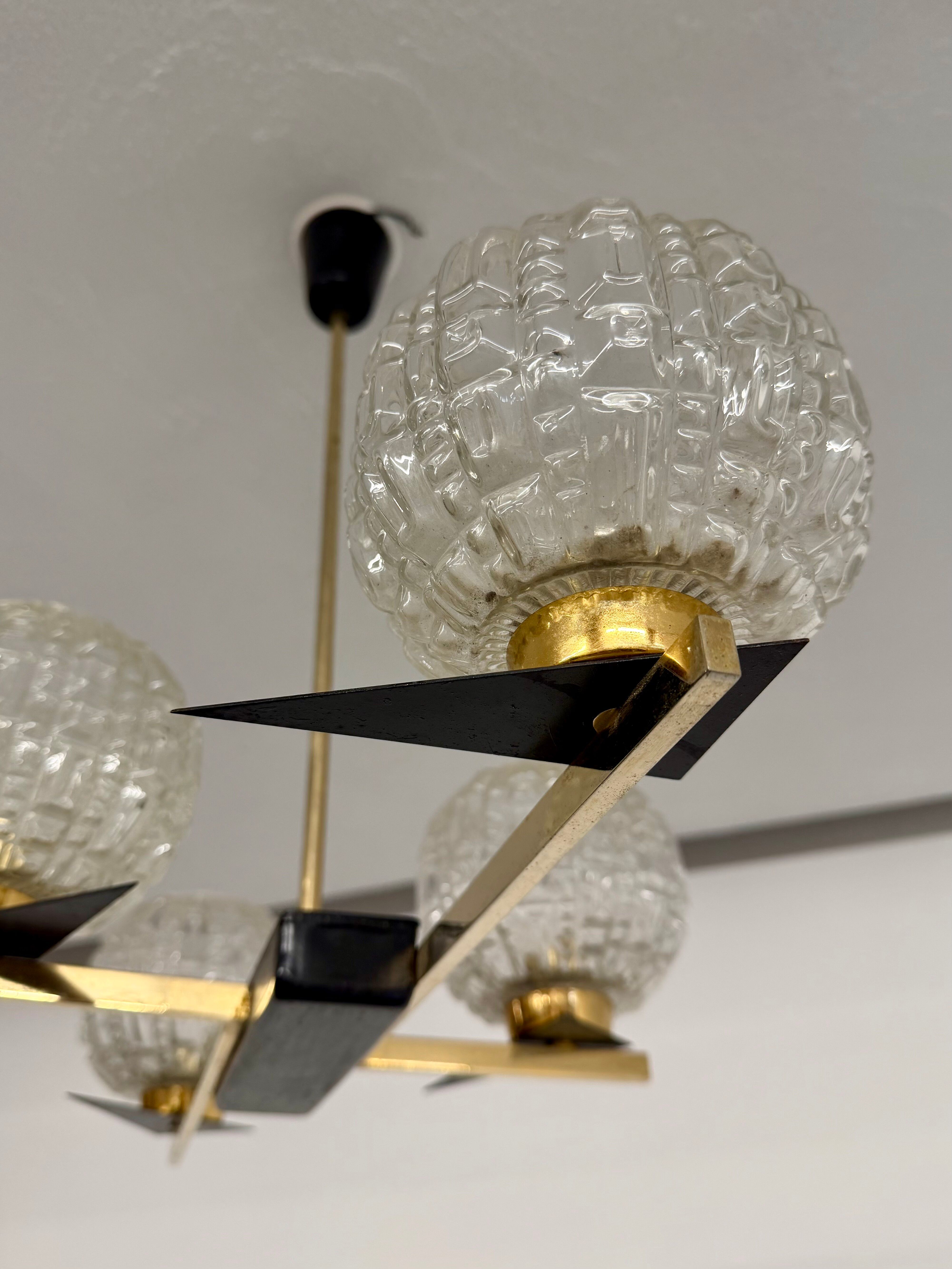 Lampe Suspension Maison Arlus 4 feux design français année 60