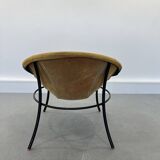 Italian Tan Suede and Black Leather Saucer Chair