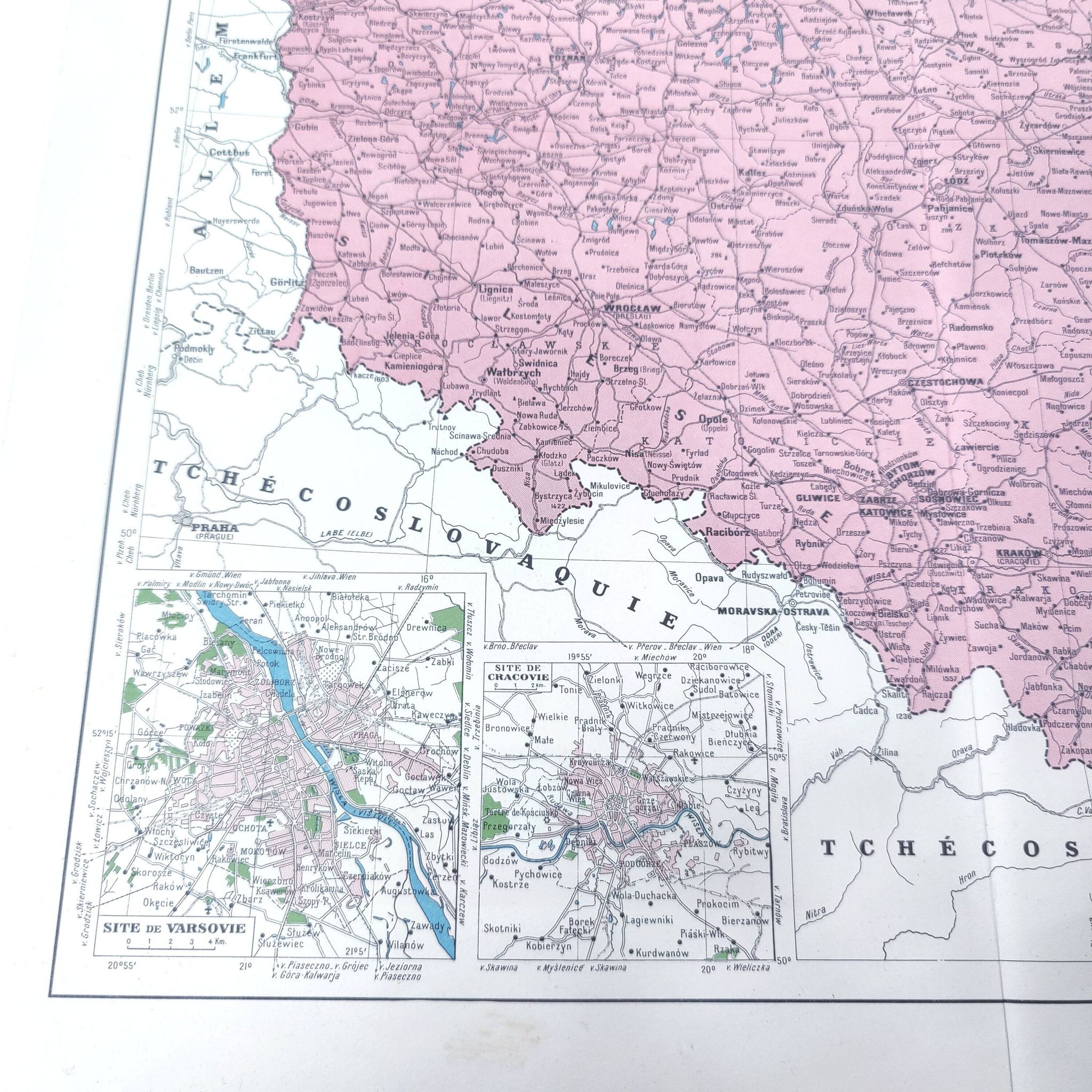 Old map of Poland Europe 43x43cm from 1950