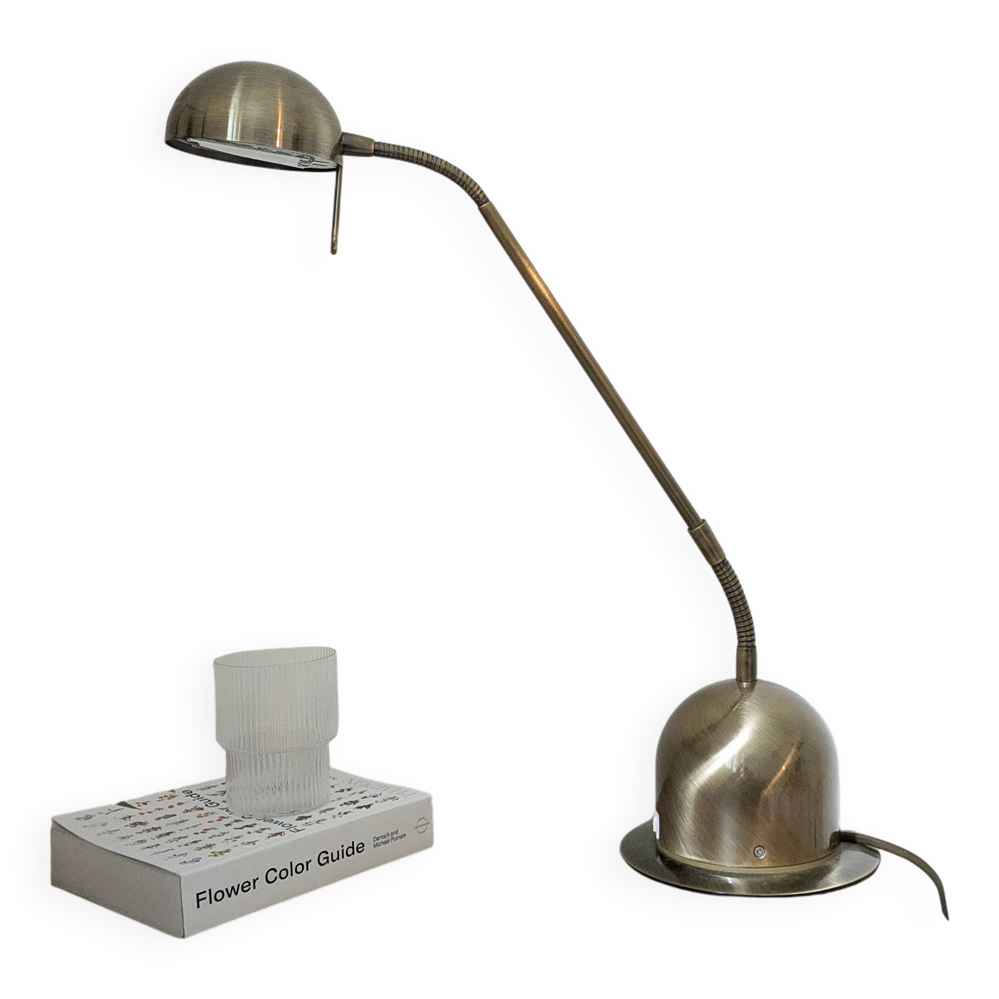 Vintage Lampe de table laiton Col de cygne Lampe de chevet Or Brossé réglable Rétro Mid Century Lamp