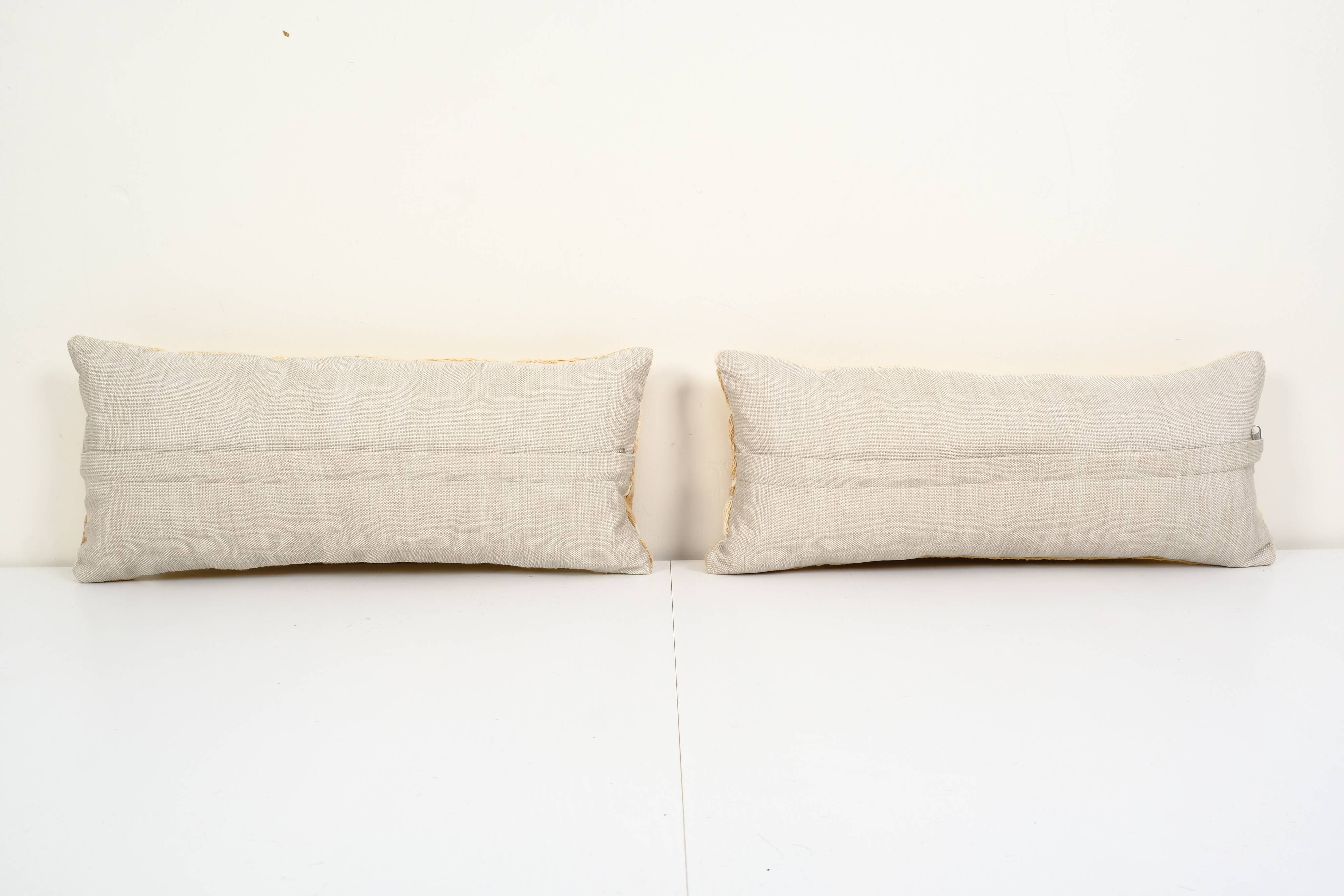 8" x 20" set of two uzbek faded yellow suzani cushion cover, pair suzani pillow case made from