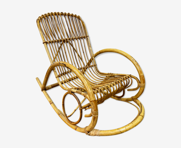 Rocking chair vintage en rotin annees 50/60