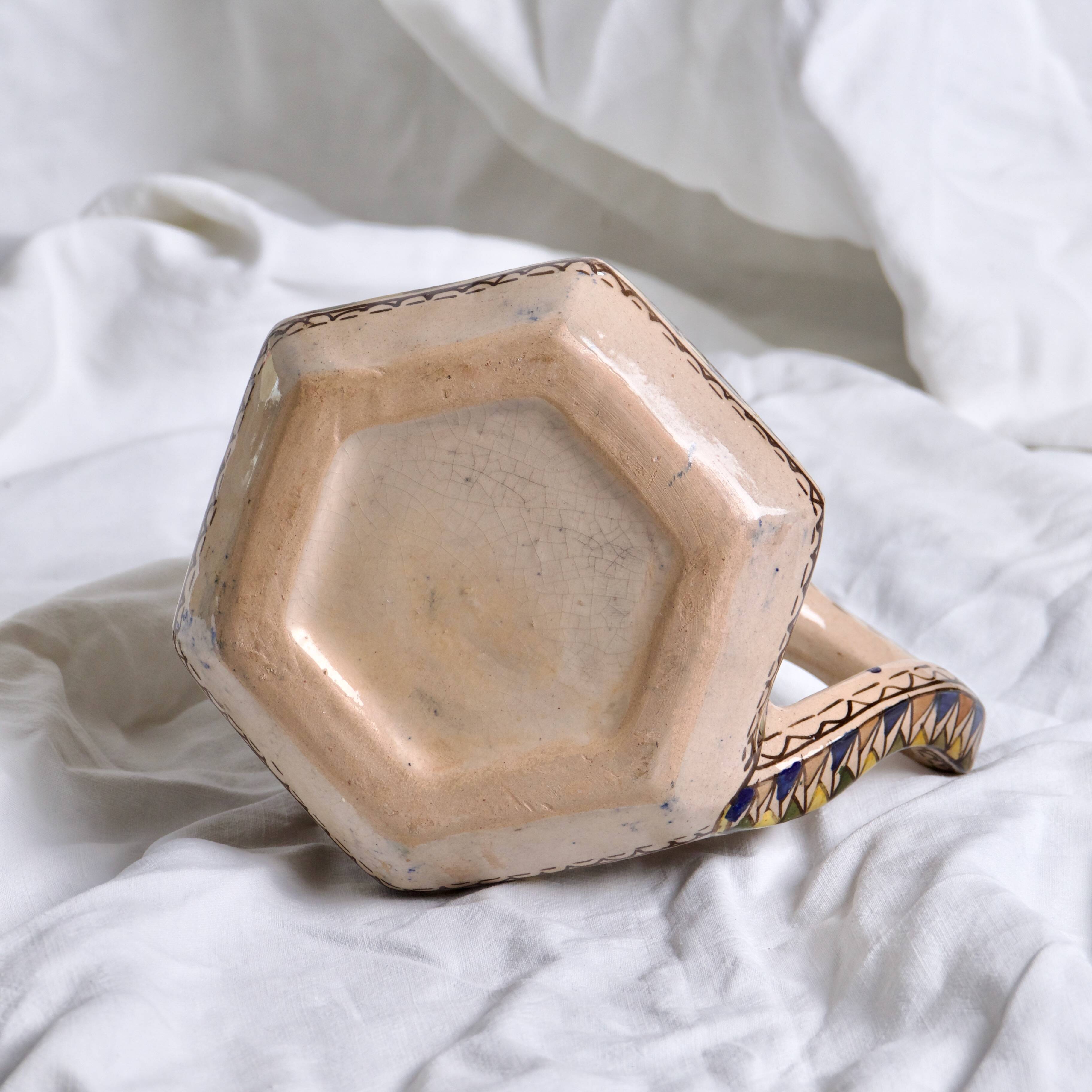 Antique hexagonal carafe in ceramic art from Fes