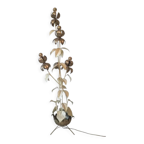 Lampadaire fleuri doré, années 1960-1970