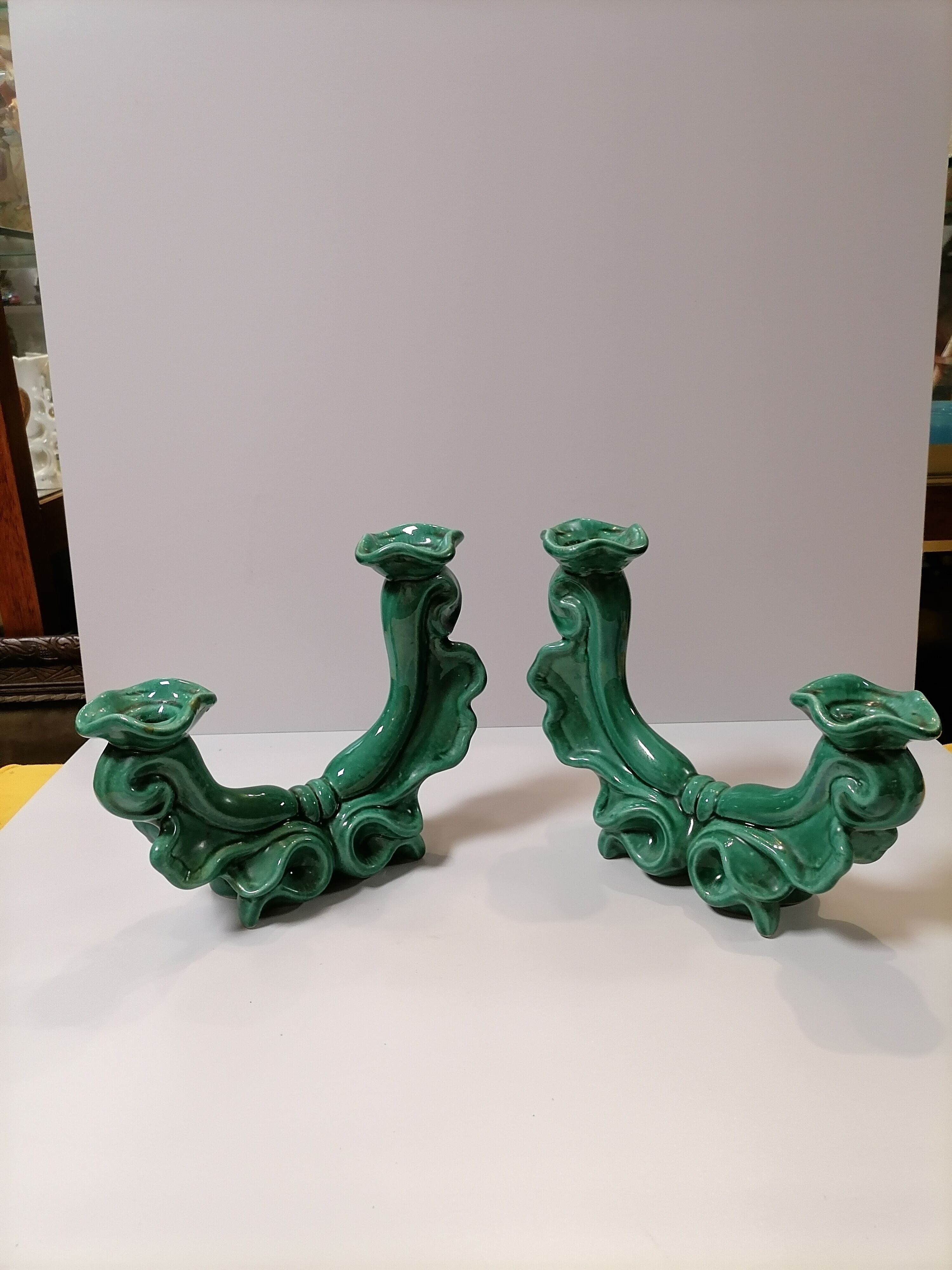 Pair of ceramic candle holders