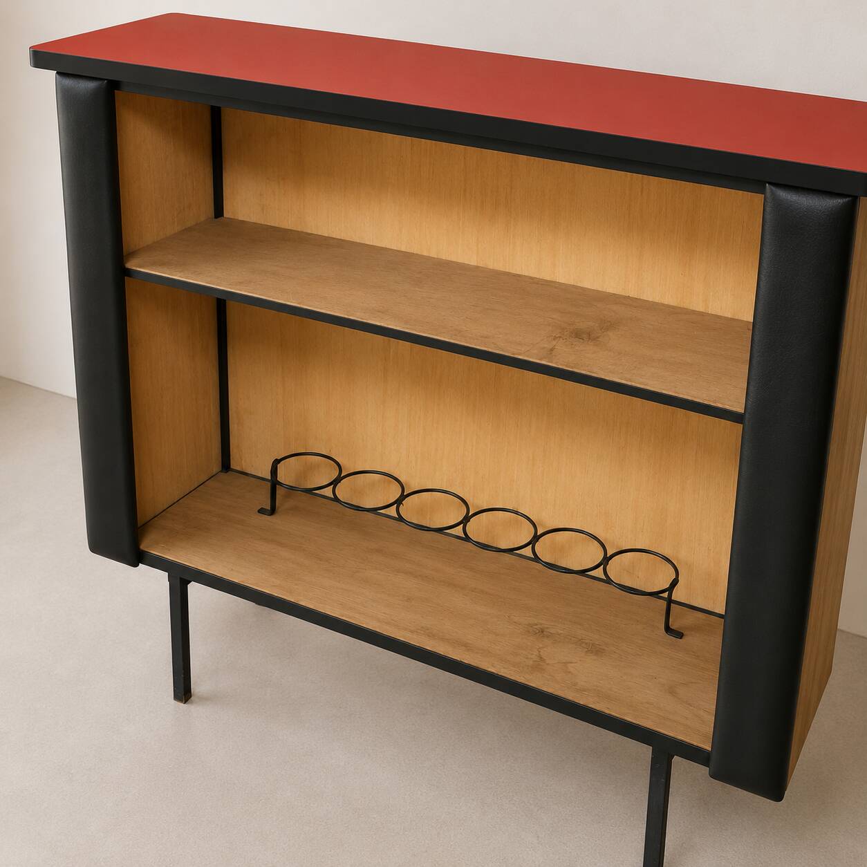 Vintage 1950s black faux leather apartment bar/counter Stl Adnet