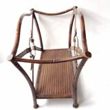 1950s metal magazine rack with imitation leather and bamboo