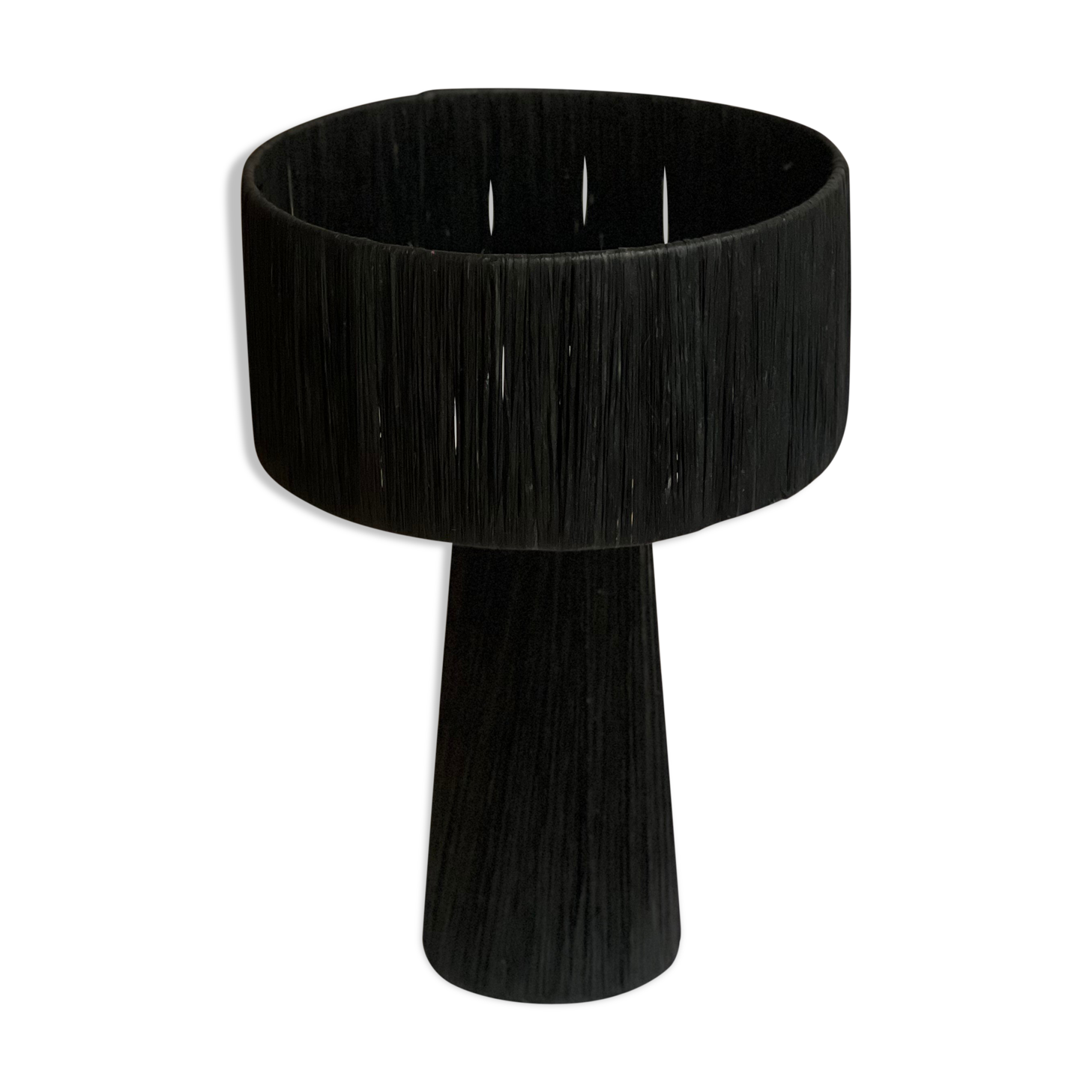 Minimalist black raffia bedside lamp