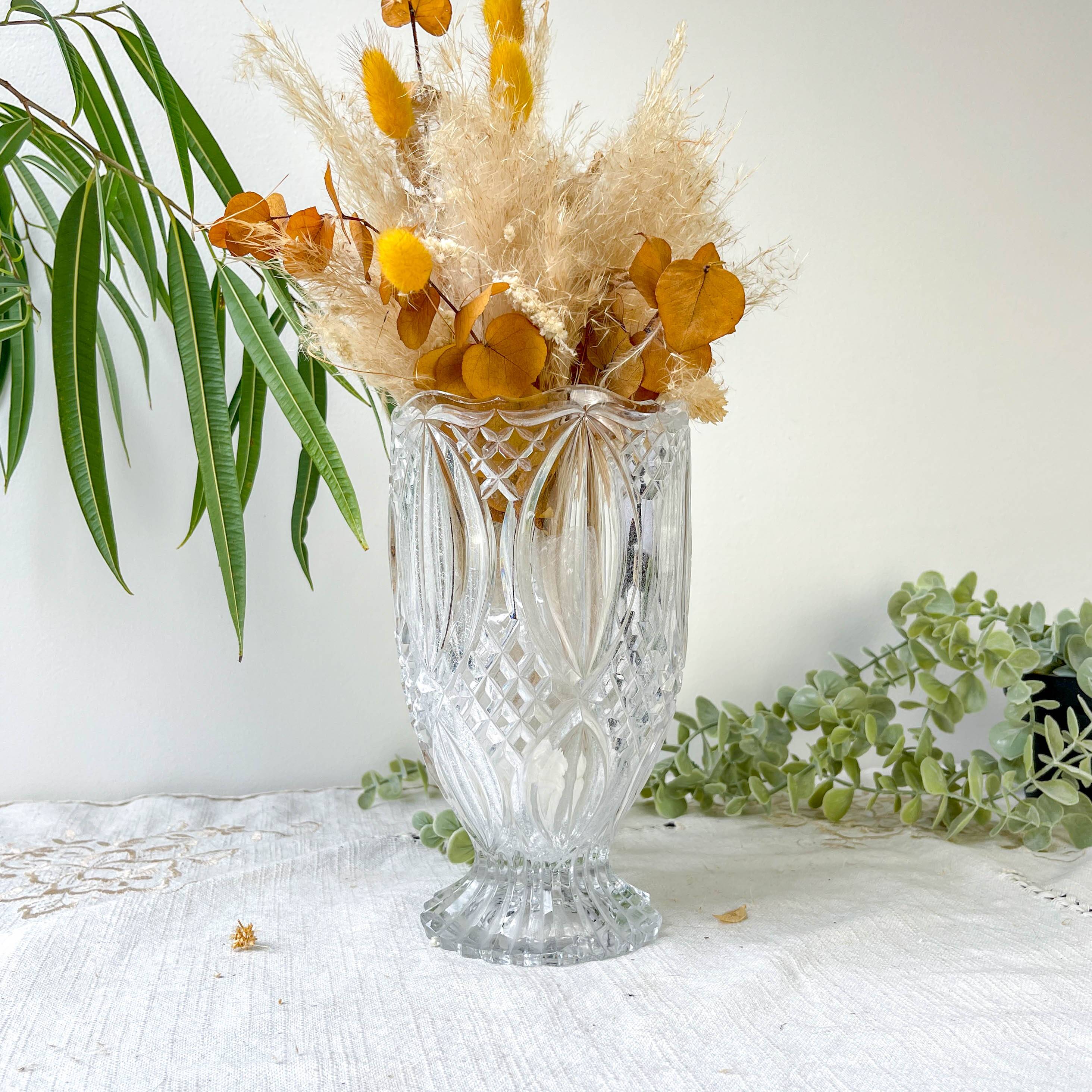 Small vintage glass vase with geometric pattern