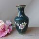Vintage cloisonné green chinese vase with flower and bird pattern