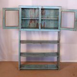 Ancienne étagère en teck birman patine bleu d’origine