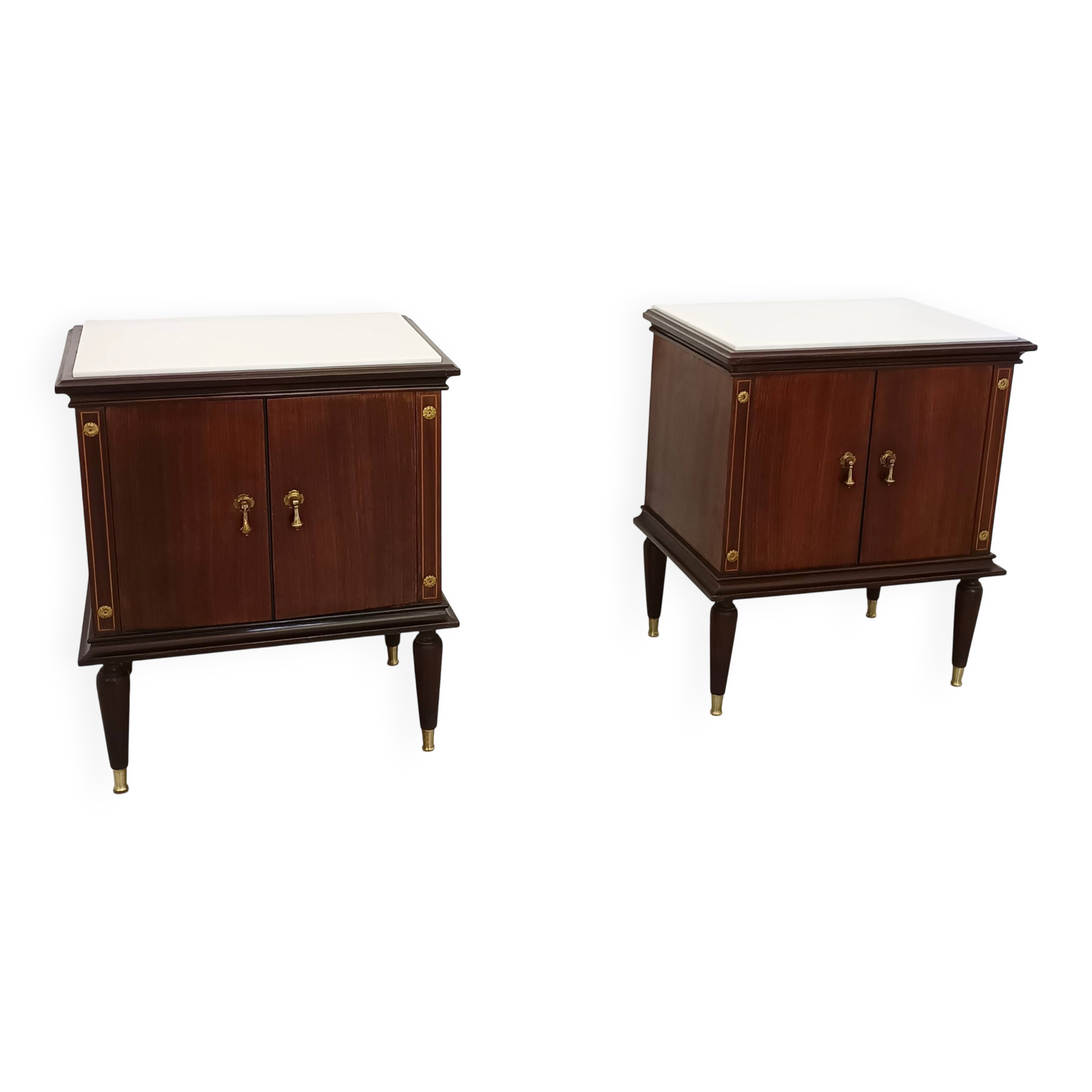 Pair of Black Walnut Nightstands with Marble Top ascr. to Paolo Buffa, Ita