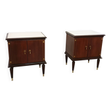 Pair of Black Walnut Nightstands with Marble Top ascr. to Paolo Buffa, Ita