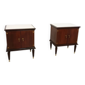 Pair of Black Walnut Nightstands with Marble Top ascr. to Paolo Buffa, Ita