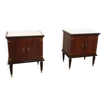 Pair of Black Walnut Nightstands with Marble Top ascr. to Paolo Buffa, Ita