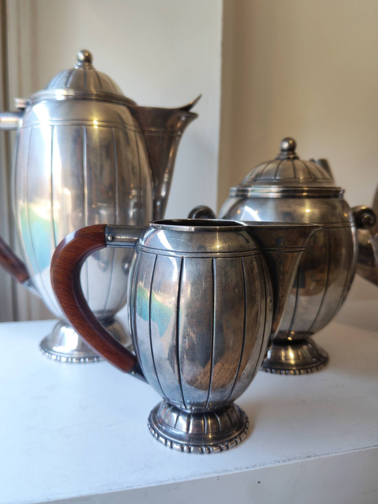 Tea and coffee service in silver-plated metal and wood from the 1930s Art Deco - Wine