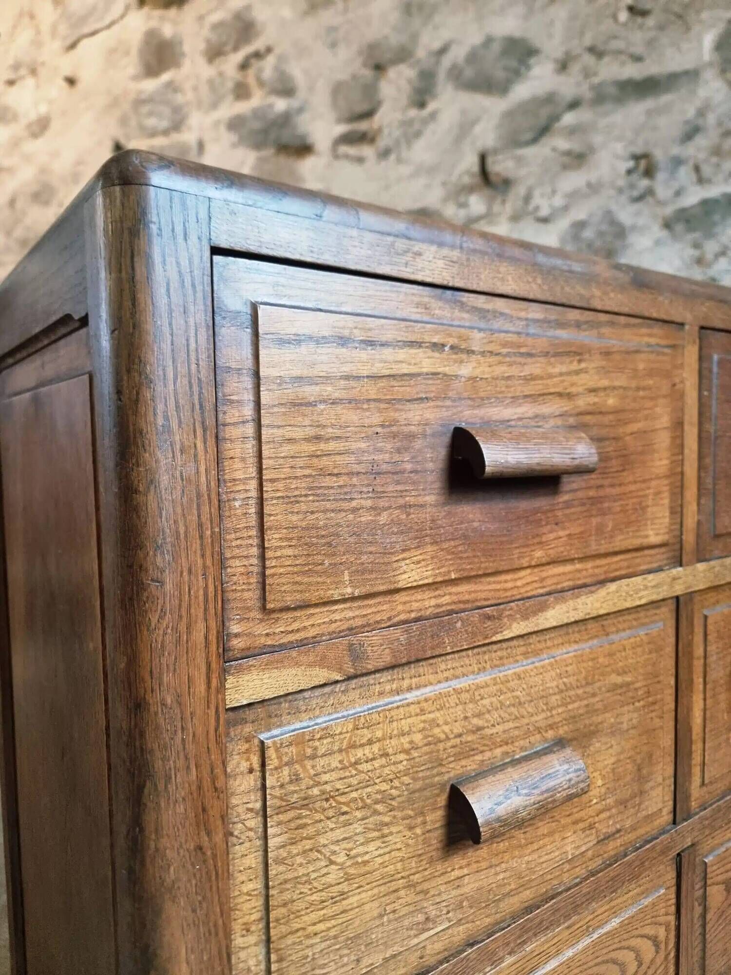 Vintage French Oak Chest of Drawers – 1930s, Solid Oak Storage Cabinet with Four Drawers
