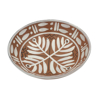 Enamelled earthenware cup, caramel, black and white - 1960s Keraluc, Quimper