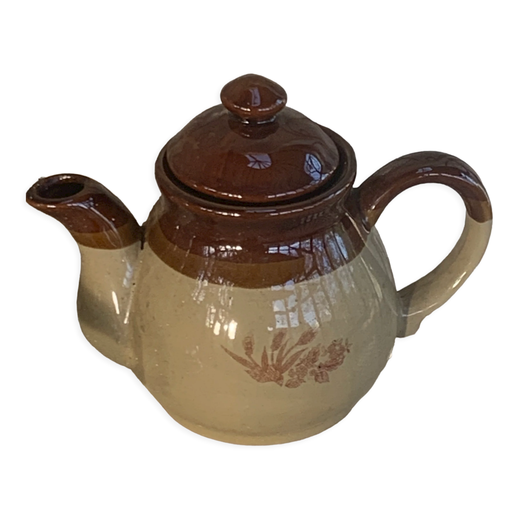 Two-tone stoneware teapot vintage floral pattern