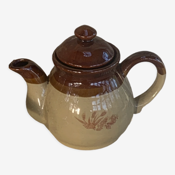 Two-tone stoneware teapot vintage floral pattern