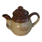 Théière en grès bicolore motif floral vintage
