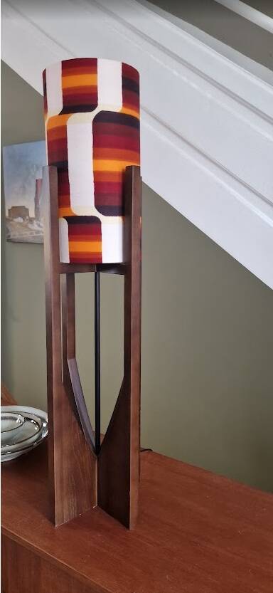 Unique mid-century sculptural walnut lamp – geometric shade