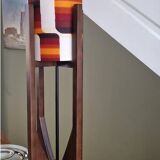 Unique mid-century sculptural walnut lamp – geometric shade