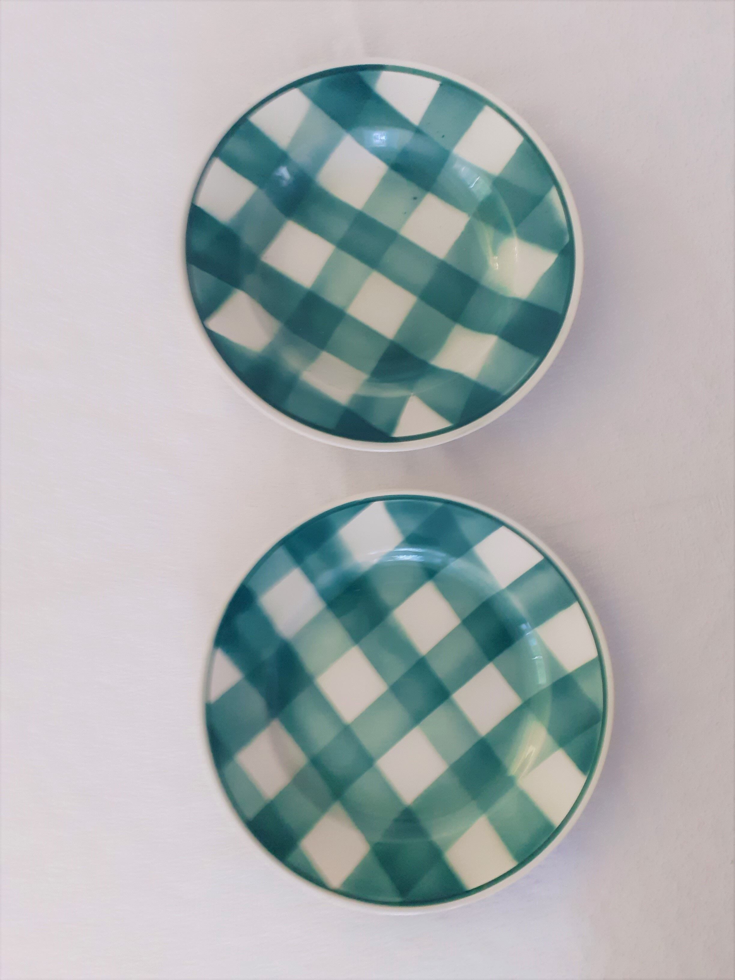 Duo of Plates faience old checkerboard decoration GREEN STYLE Digoin Moulin des loups FN