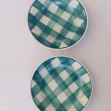 Duo of Plates faience old checkerboard decoration GREEN STYLE Digoin Moulin des loups FN