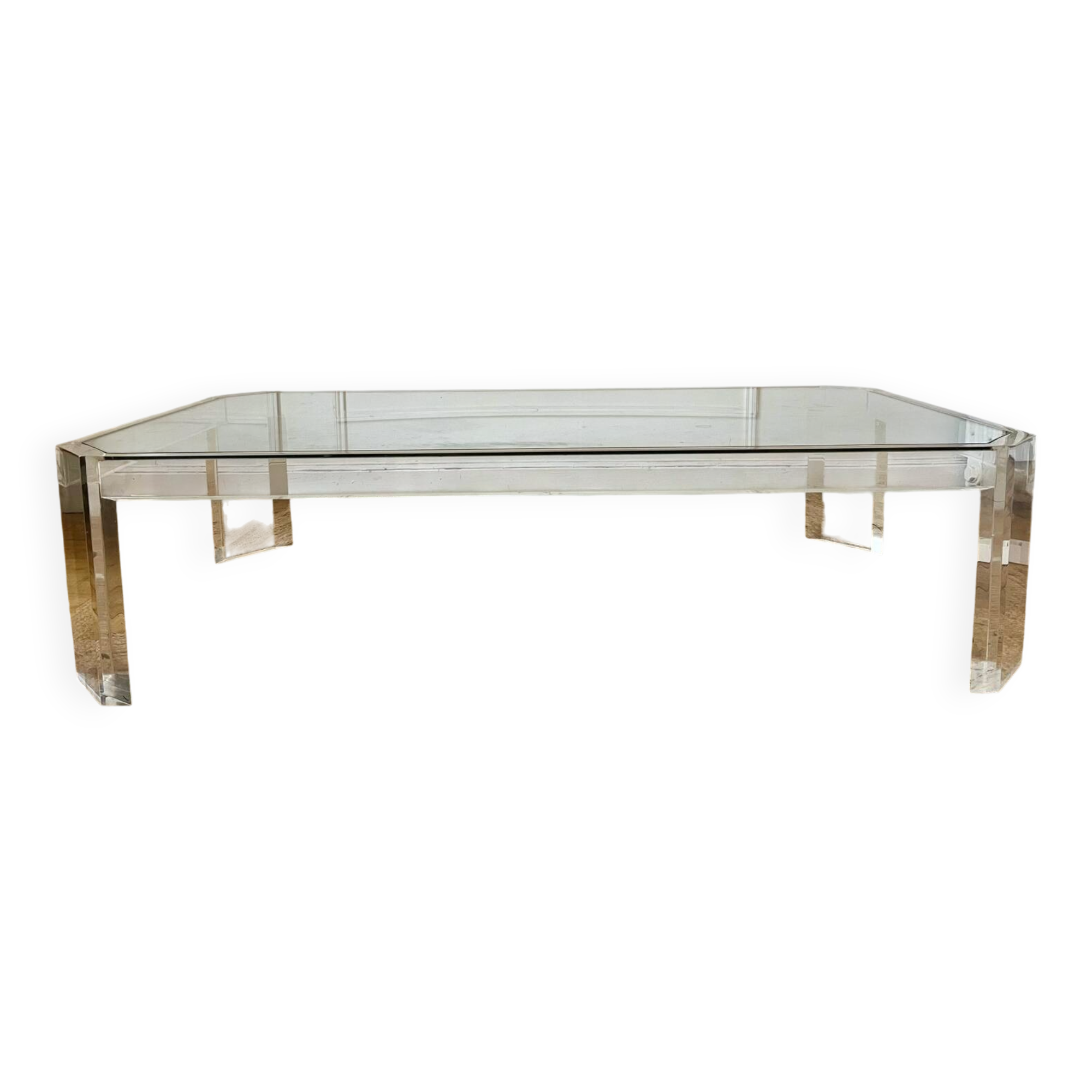 Table basse Athena en altuglas et verre David Lange, années 1970