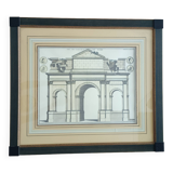 Architectural pencil drawing of the Arch of Gallienus in Rome 57x65x2 cm