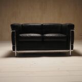 Cassina LC2 vintage two-seater sofa by Charlotte Perriand and Le Corbusier