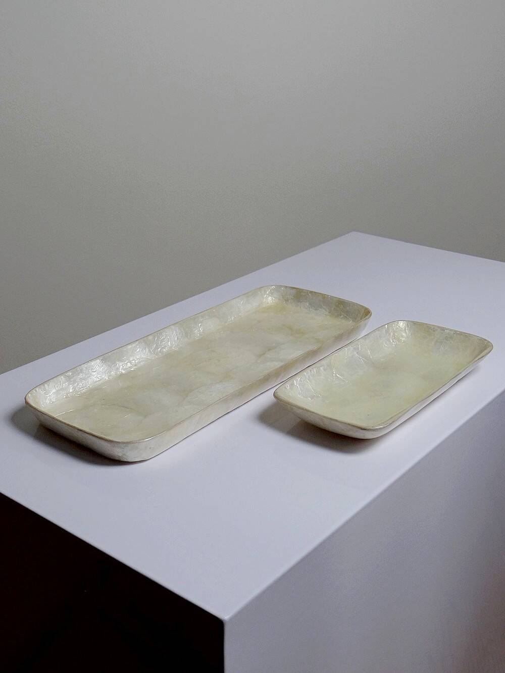 2 vintage rectangular empty pocket bowls in Capiz mother-of-pearl