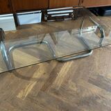 1970s design coffee table in rectangular glass with chrome legs