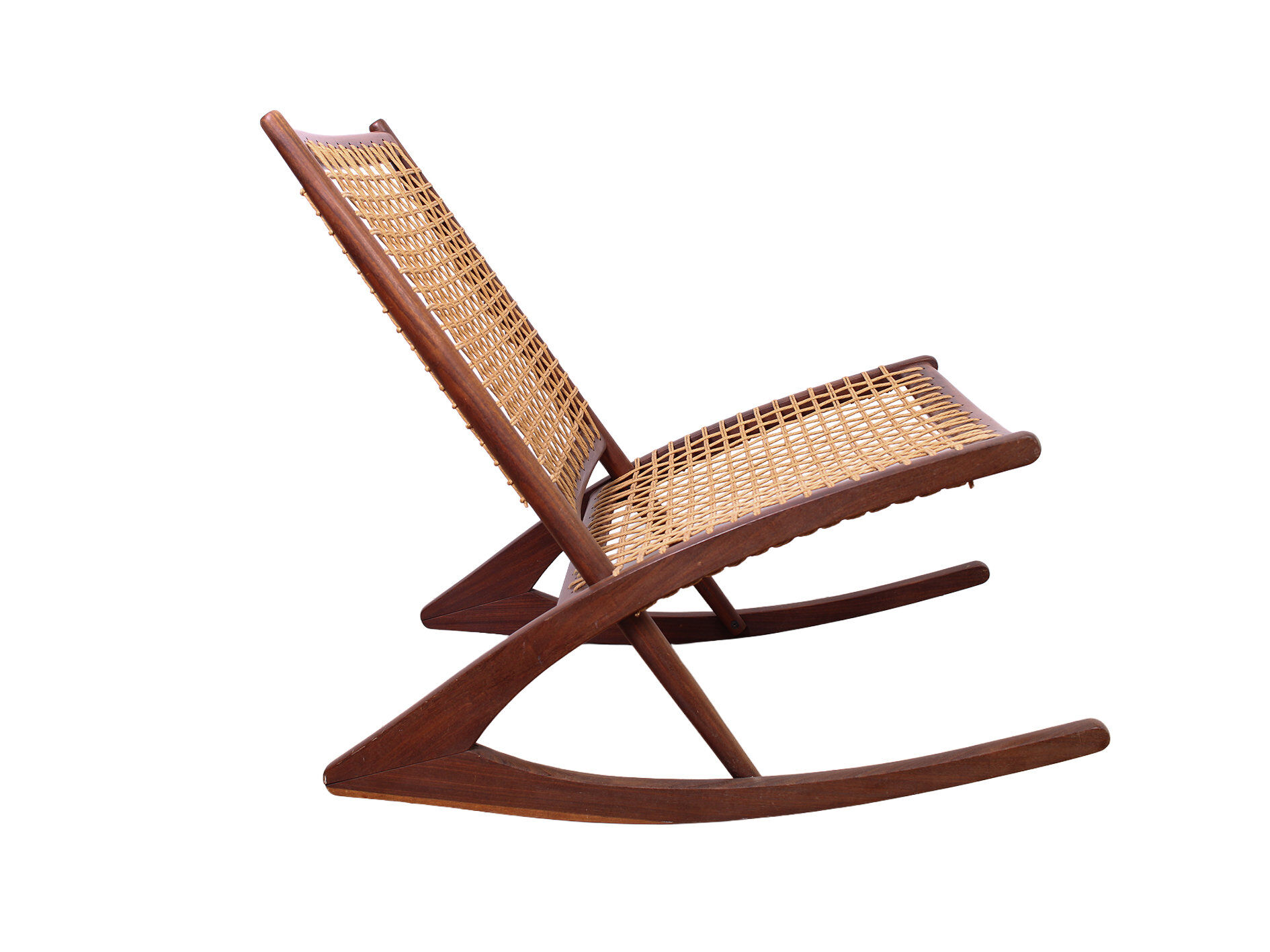 Rocking chair de style Fredrik Kayser des années 50 en teck.