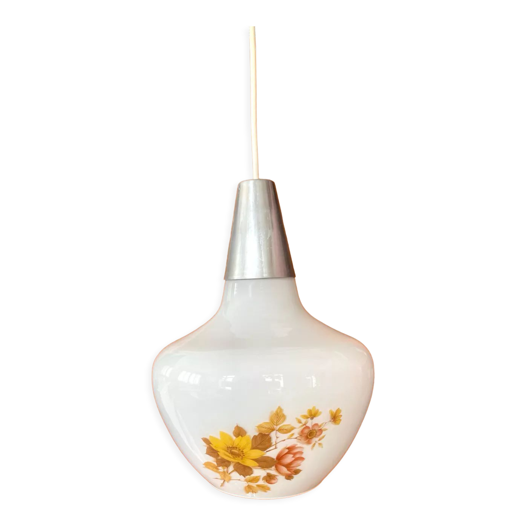 Lustre suspension vintage années 70 globe verre fleuri