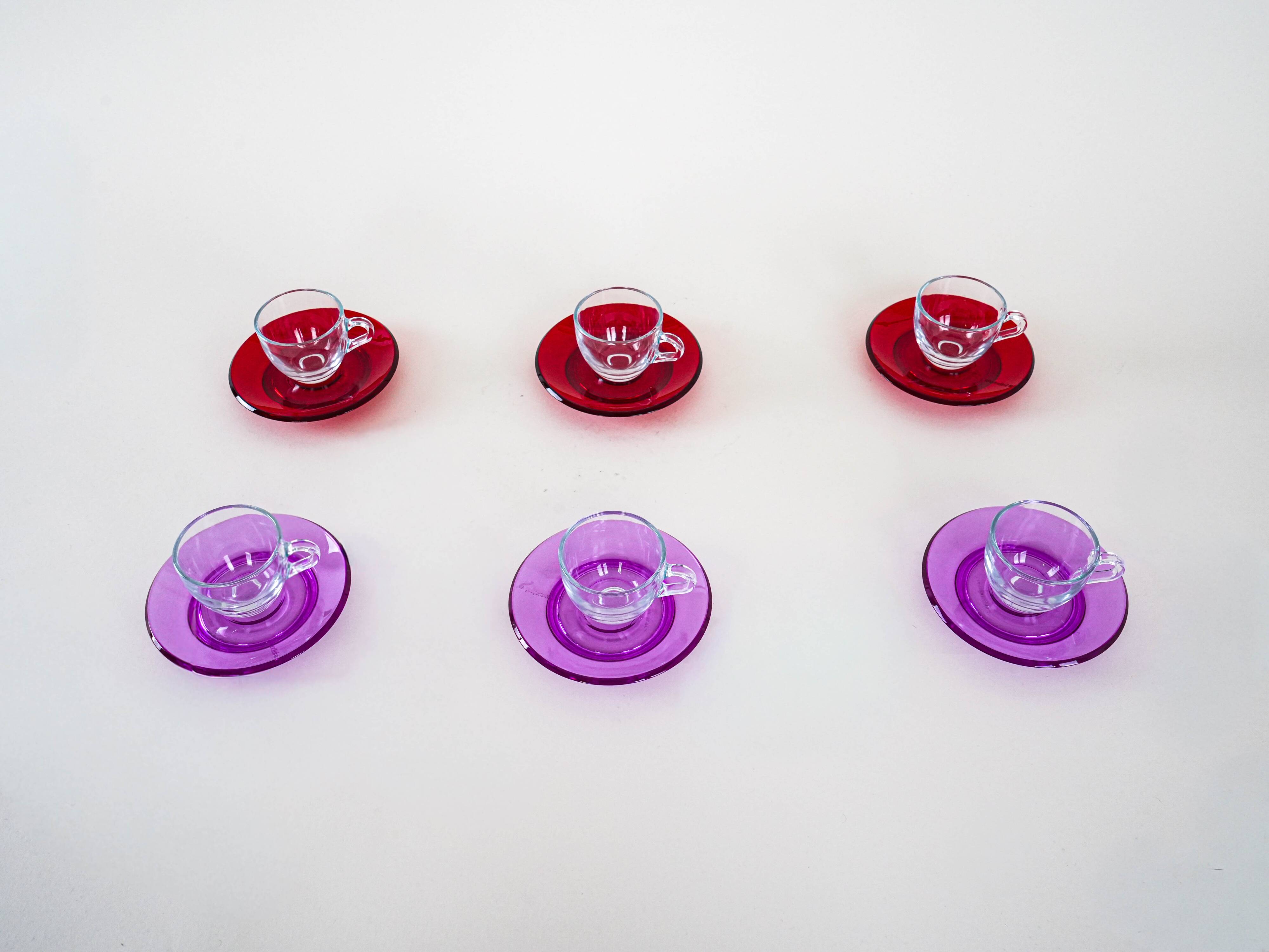 Set of glass cups, Italian design, 1970s, manufactured by Fratelli Guzzini