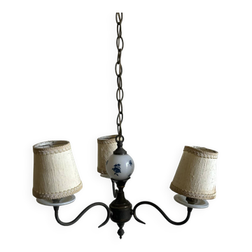 Lustre 3 branches Metal and Ceramic - Vintage