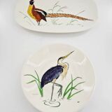 Service modèle oiseaux en faïence polychrome Gien peinte à la main