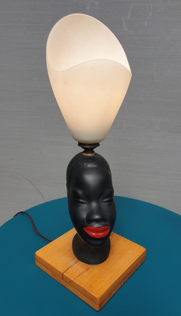 Ceramic lamp bust african woman vintage 1950